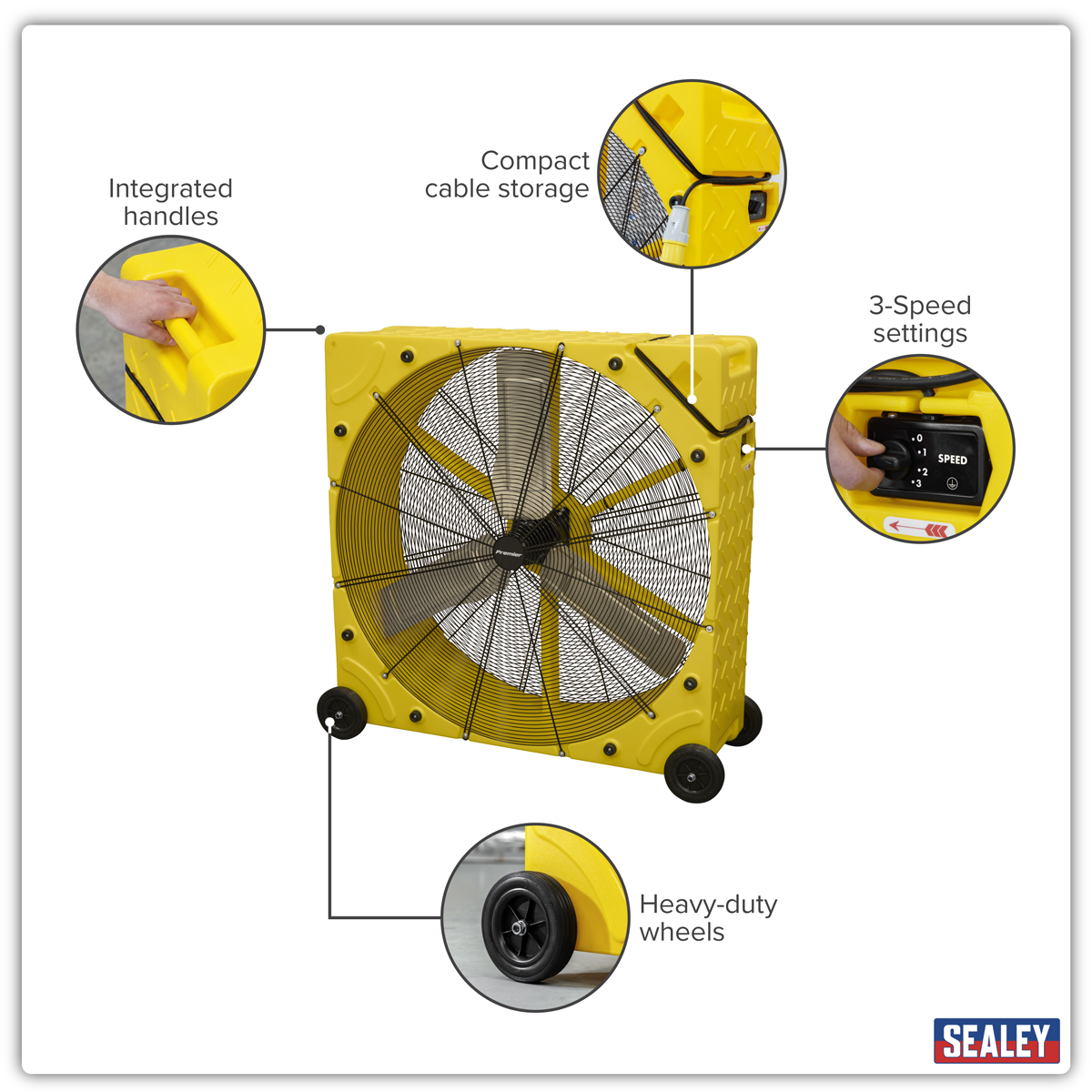 Sealey HVD42110VPM Premier 42" Industrial High Velocity Rotomould Drum Fan 3-Speed 110V - additional view 3