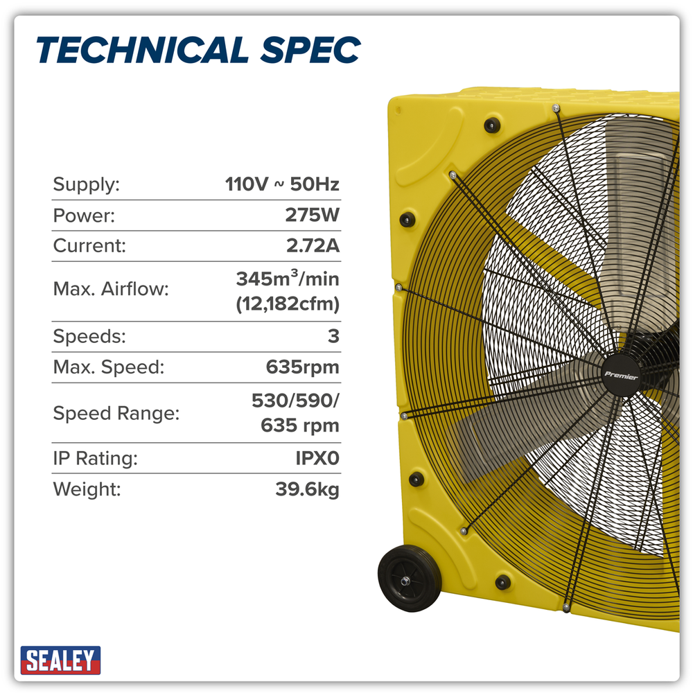 Sealey HVD42110VPM Premier 42" Industrial High Velocity Rotomould Drum Fan 3-Speed 110V - additional view 5