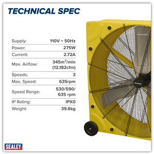 Sealey HVD42110VPM Premier 42" Industrial High Velocity Rotomould Drum Fan 3-Speed 110V - additional view 5