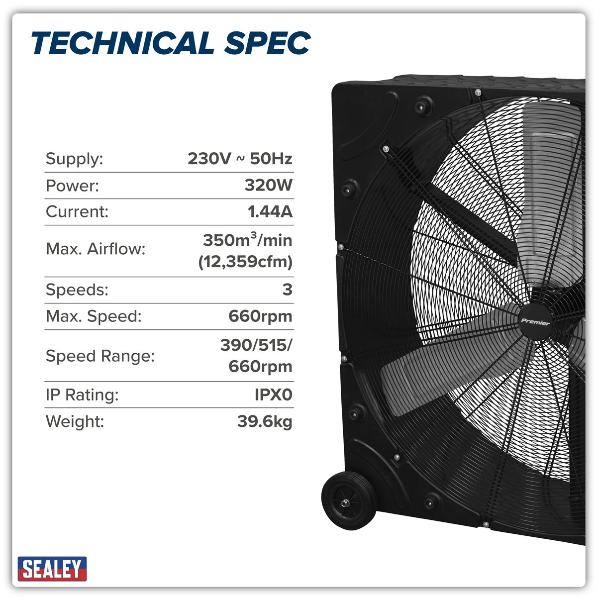 Sealey HVD42PM Premier 42" Industrial High Velocity Rotomould Drum Fan 3-Speed 230V - additional view 18