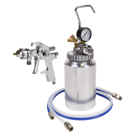 Sealey HVLP-79/P HVLP Pressure Pot System with Spray Gun & Hoses 1.7mm Set-Up