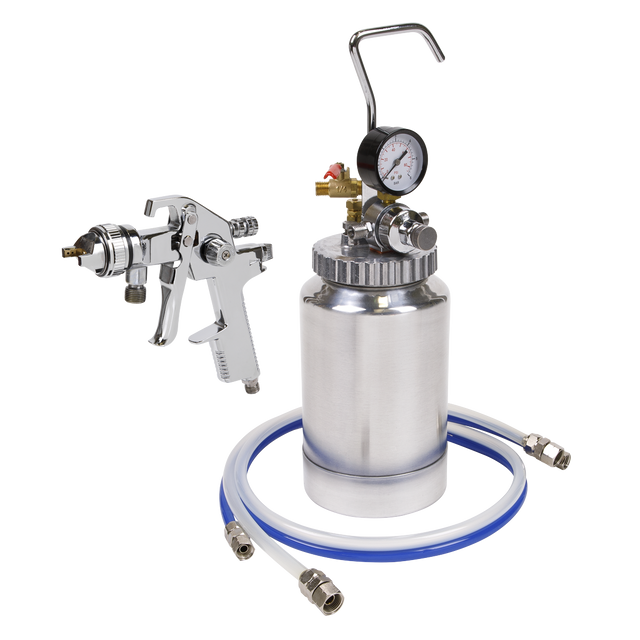 Sealey HVLP-79/P HVLP Pressure Pot System with Spray Gun & Hoses 1.7mm Set-Up