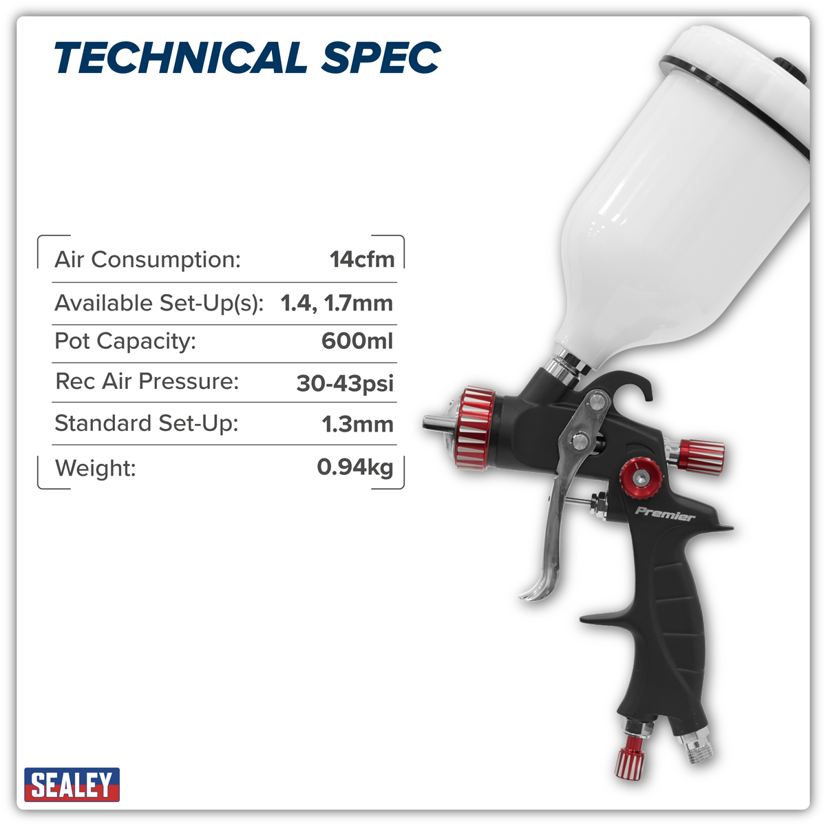 Sealey HVLP01 Premier Professional HVLP Gravity Feed Spray Gun 1.3mm Set-Up - additional view 10