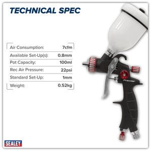 Sealey HVLP04 Premier Professional HVLP Gravity Feed Touch-Up Spray Gun 1mm Set-Up - additional view 8