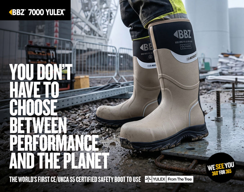 Buckbootz BBZ7000 Yulex S5S Safety Wellington Boots – Stone/Black