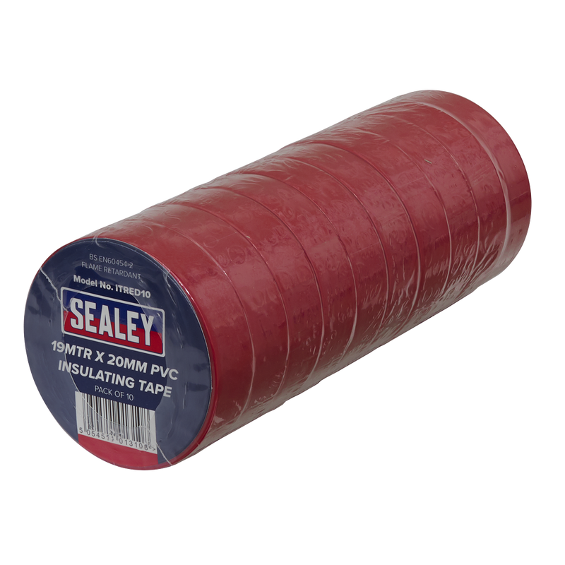 Sealey ITRED10 PVC Insulating Tape 19mm x 20m, Red - Pack of 10 - additional view 2