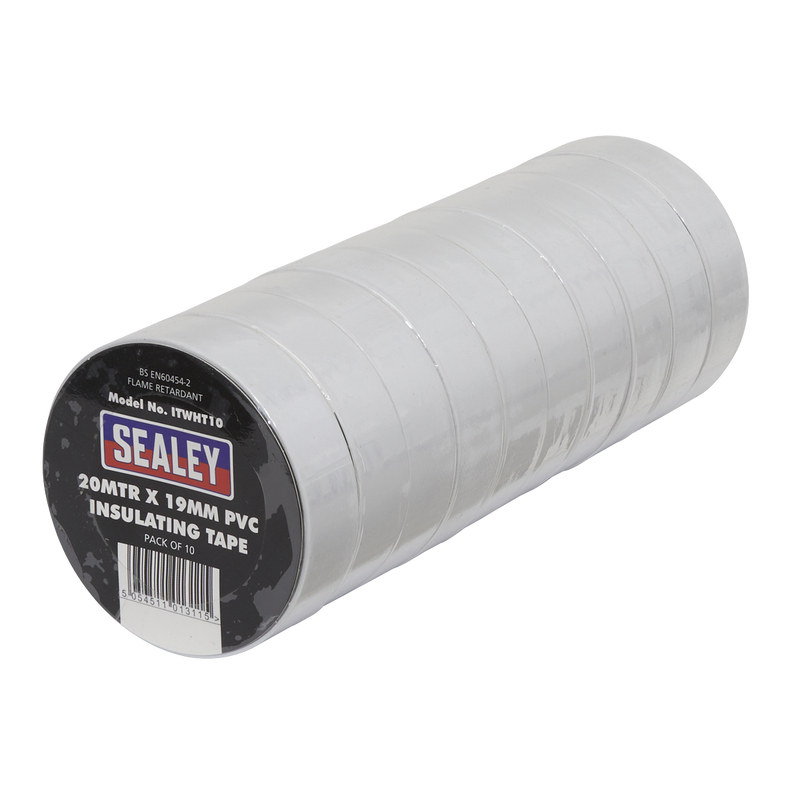 Sealey ITWHT10 PVC Insulating Tape 19mm x 20m, White - Pack of 10 - additional view 3