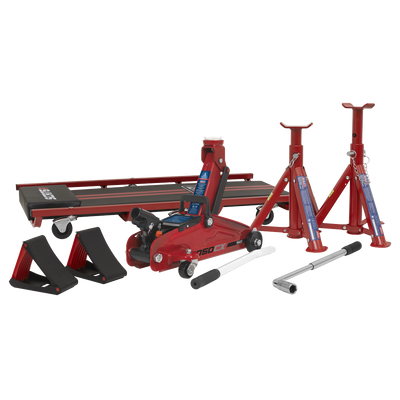 Sealey JKIT01 Lifting Kit (Inc Jack, Axle Stands, Creeper, Chocks & Wrench) 2 Tonne 5pc