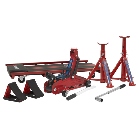 Sealey JKIT01 Lifting Kit (Inc Jack, Axle Stands, Creeper, Chocks & Wrench) 2 Tonne 5pc