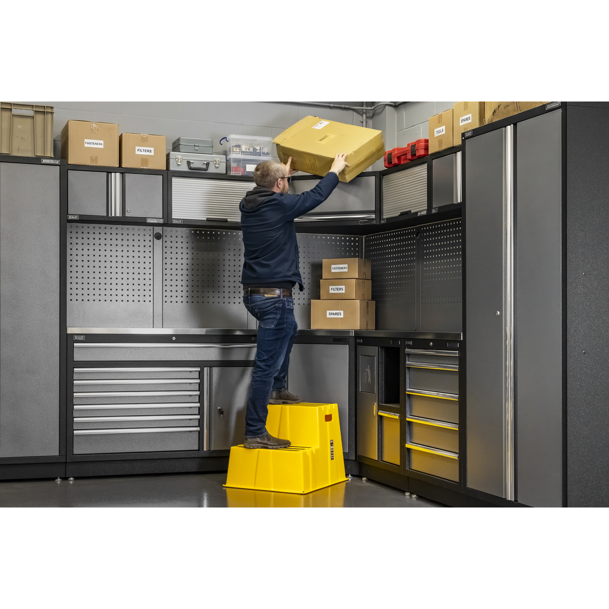 Sealey KS6 Heavy-Duty 2-Step Safety Steps with Anti-Slip Treads 150kg Capacity, Yellow - EN 14183 - additional view 9