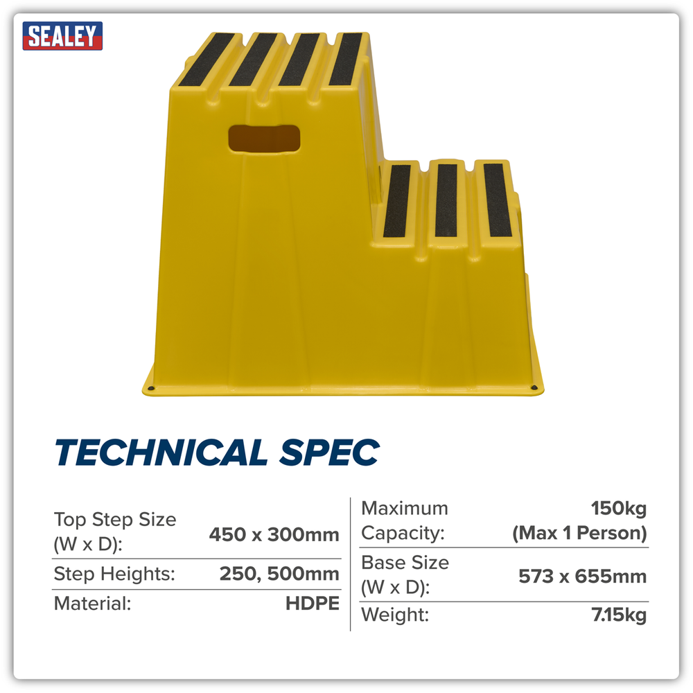 Sealey KS6 Heavy-Duty 2-Step Safety Steps with Anti-Slip Treads 150kg Capacity, Yellow - EN 14183 - additional view 8