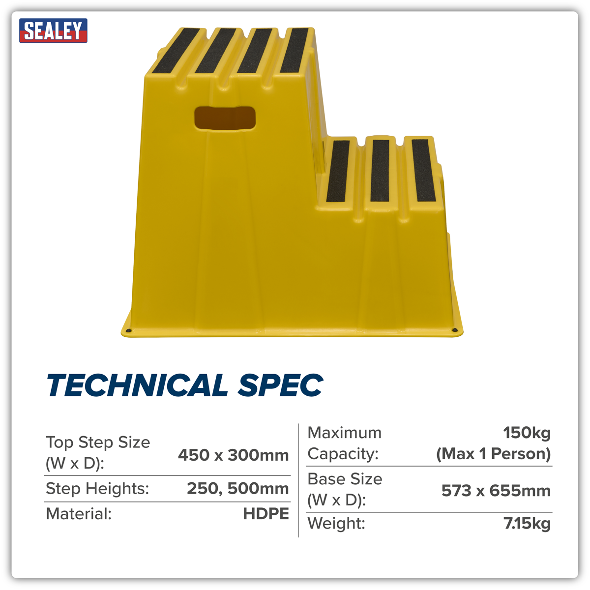 Sealey KS6 Heavy-Duty 2-Step Safety Steps with Anti-Slip Treads 150kg Capacity, Yellow - EN 14183 - additional view 8