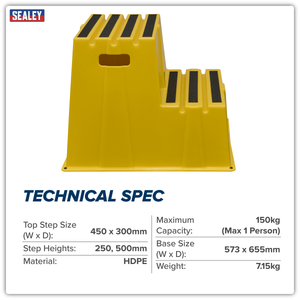 Sealey KS6 Heavy-Duty 2-Step Safety Steps with Anti-Slip Treads 150kg Capacity, Yellow - EN 14183 - additional view 8