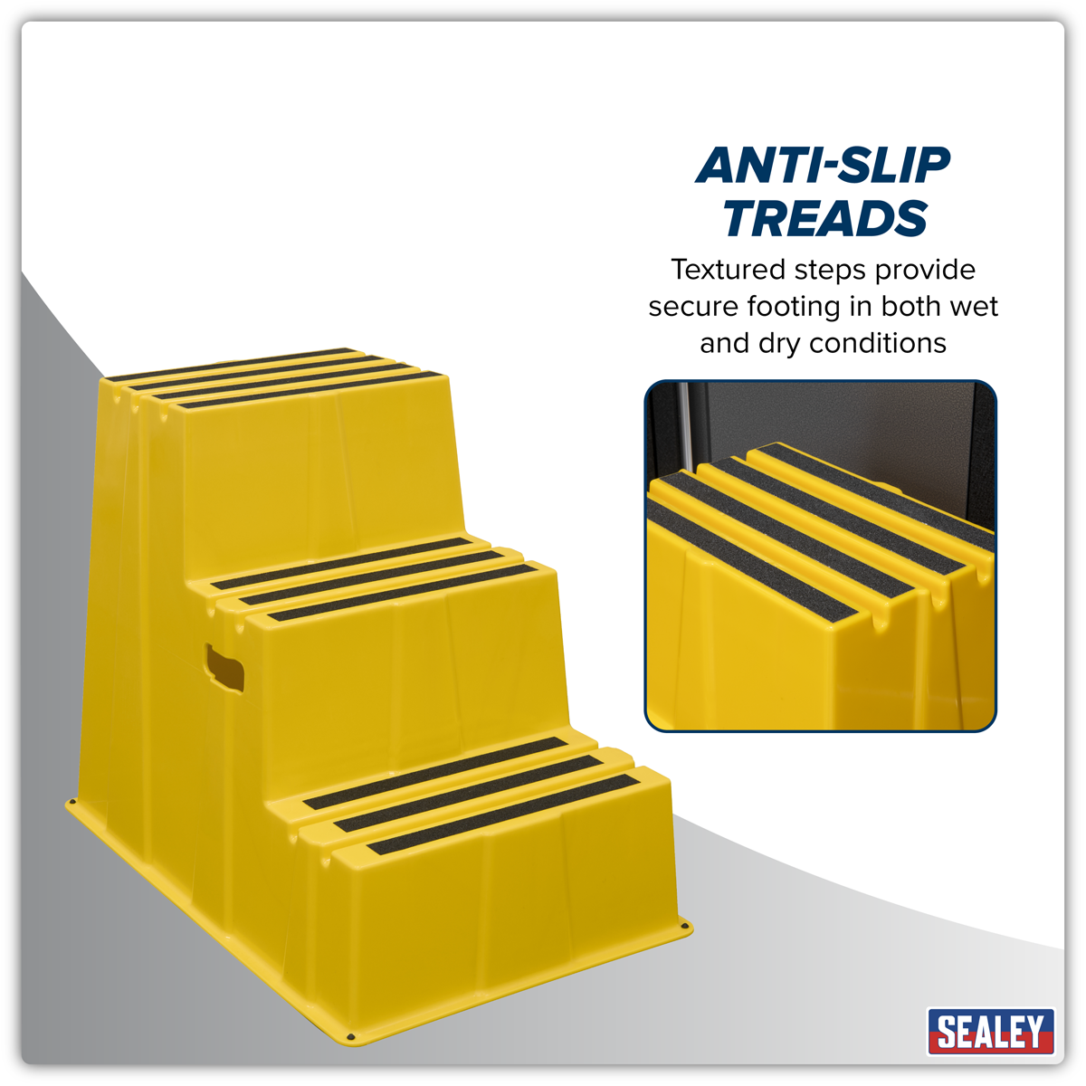 Sealey KS7 Heavy-Duty 3-Step Safety Steps with Anti-Slip Treads 150kg Capacity, Yellow - EN 14183 - additional view 5