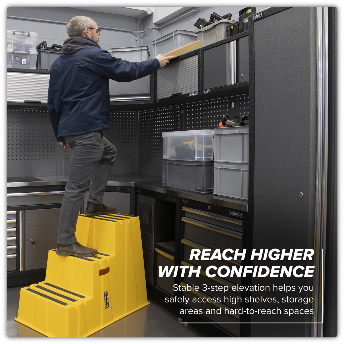 Sealey KS7 Heavy-Duty 3-Step Safety Steps with Anti-Slip Treads 150kg Capacity, Yellow - EN 14183 - additional view 7