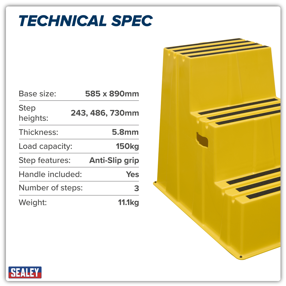 Sealey KS7 Heavy-Duty 3-Step Safety Steps with Anti-Slip Treads 150kg Capacity, Yellow - EN 14183 - additional view 9