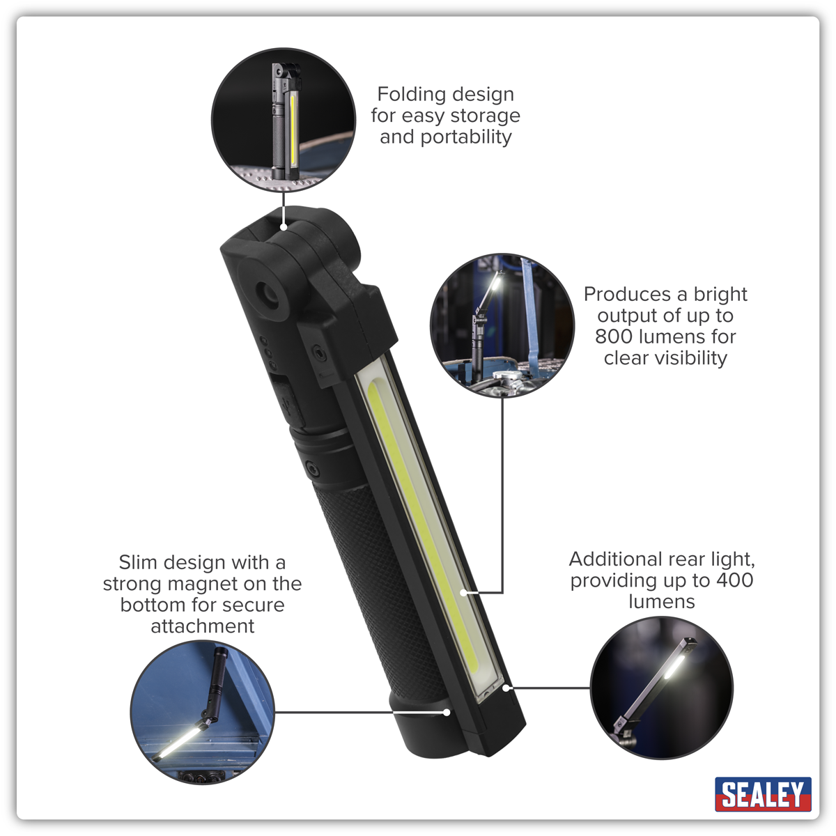 Sealey LED02G Rechargeable Aluminium Folding Pocket Light 2 COB & 1 SMD LED - additional view 15