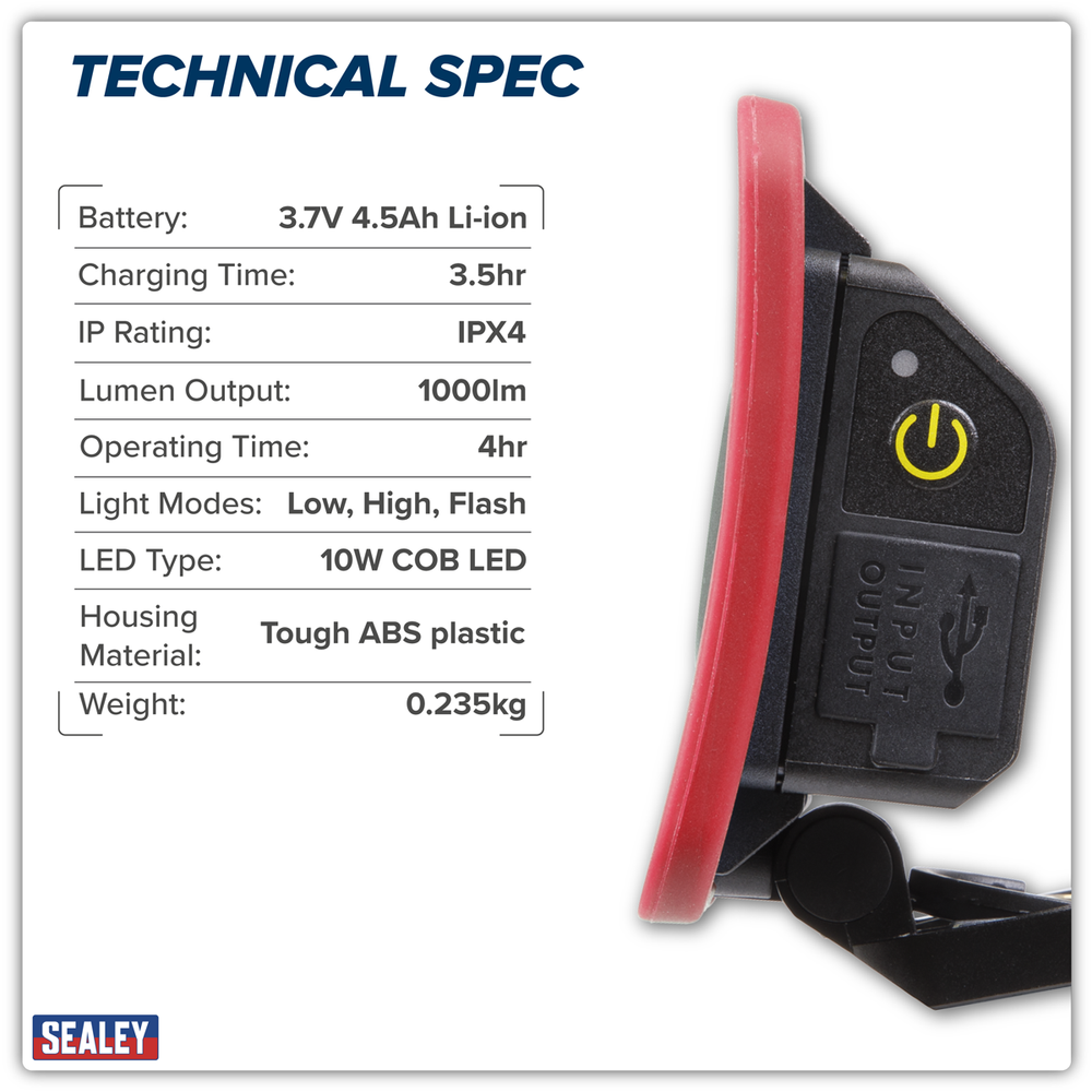 Sealey LED1000PB Rechargeable Pocket Floodlight with Power Bank 10W COB LED - additional view 14