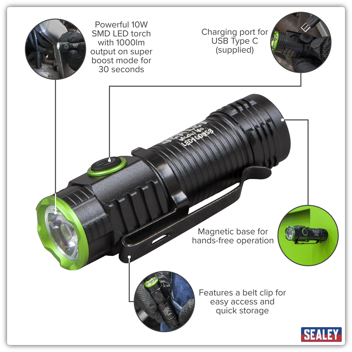 Sealey LED1000SB Rechargeable Super Beam Pocket Light 10W SMD LED - additional view 16