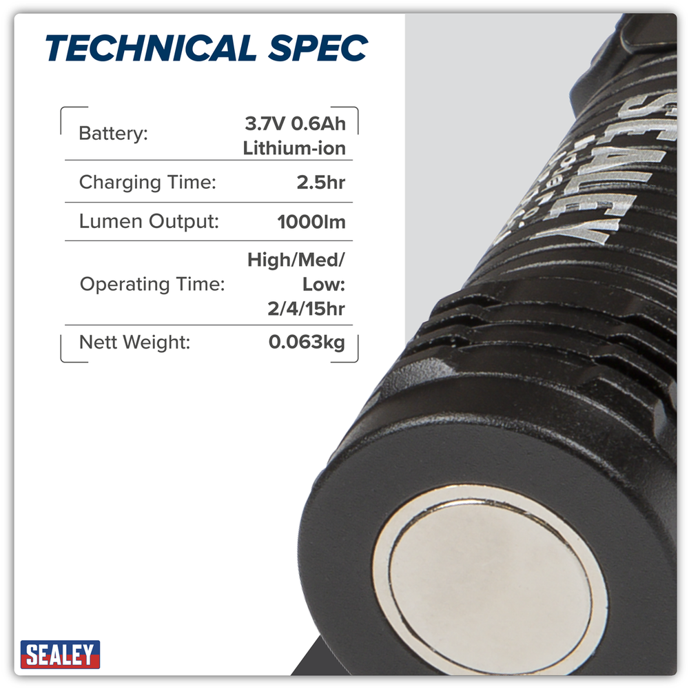 Sealey LED1000SB Rechargeable Super Beam Pocket Light 10W SMD LED - additional view 13