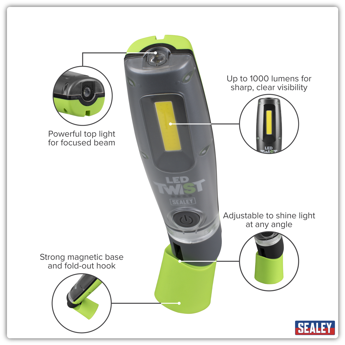 Sealey LED1001G LED Twist® Rechargeable Inspection Light 8W COB & 1W SMD - additional view 11