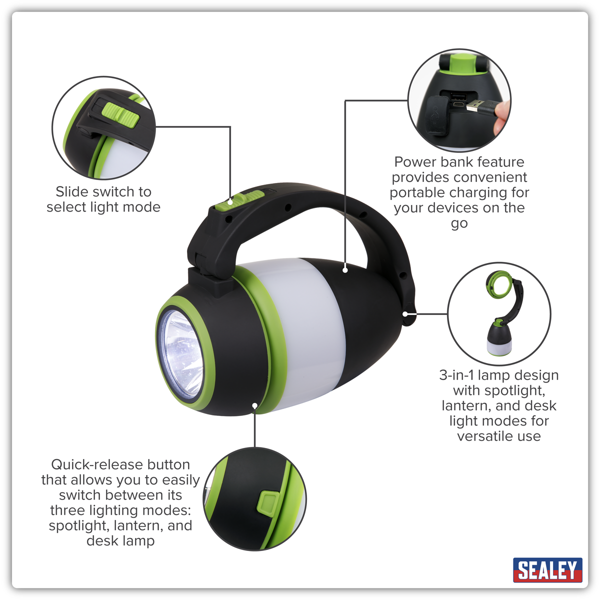 Sealey LED140 Rechargeable 3-in-1 Spotlight 3W SMD LED - additional view 18