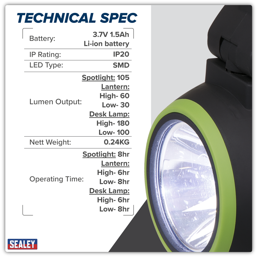 Sealey LED140 Rechargeable 3-in-1 Spotlight 3W SMD LED - additional view 19