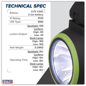 Sealey LED140 Rechargeable 3-in-1 Spotlight 3W SMD LED - additional view 19