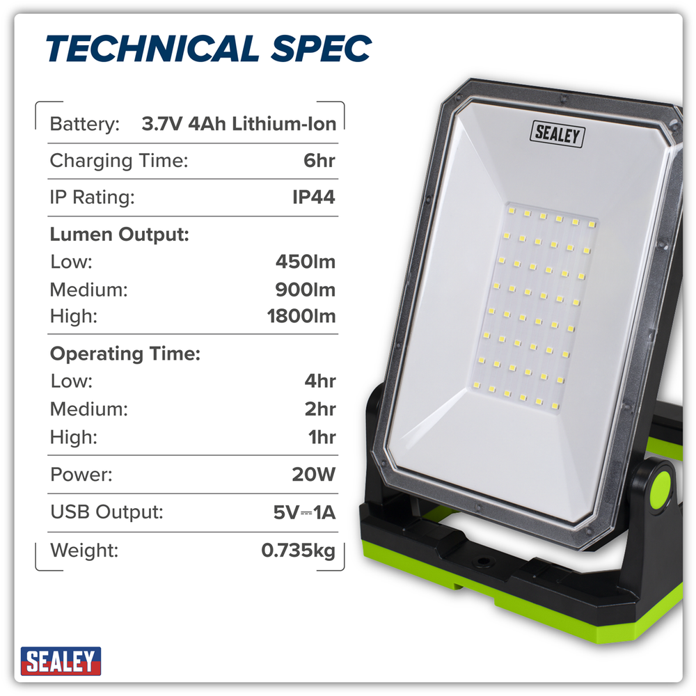Sealey LED1800PB Rechargeable Portable Floodlight & Power Bank 20W SMD LED - additional view 9