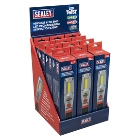 Sealey LED2001DB LED Twist® Rechargeable Inspection Light 16W COB & 1W SMD LED - Display Box of 12
