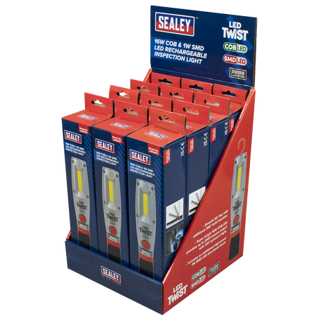 Sealey LED2001DB LED Twist® Rechargeable Inspection Light 16W COB & 1W SMD LED - Display Box of 12 - additional view 2
