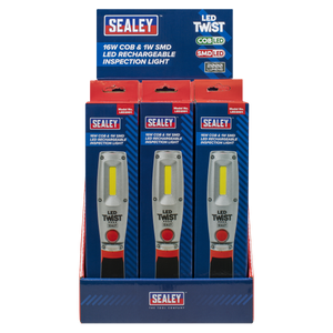 Sealey LED2001DB LED Twist® Rechargeable Inspection Light 16W COB & 1W SMD LED - Display Box of 12 - additional view 3