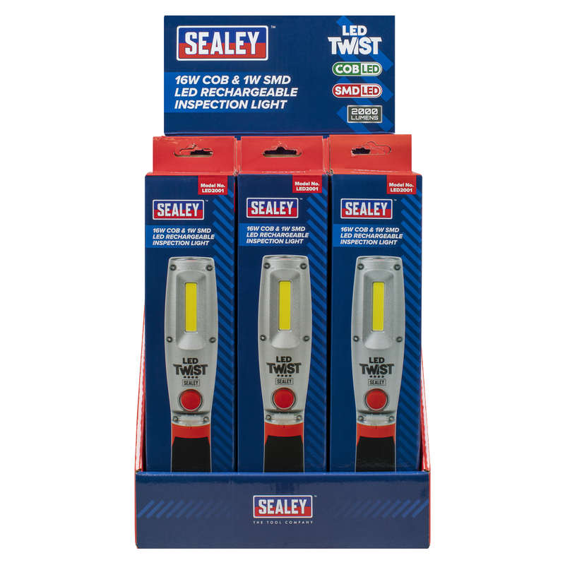 Sealey LED2001DB LED Twist® Rechargeable Inspection Light 16W COB & 1W SMD LED - Display Box of 12 - additional view 3