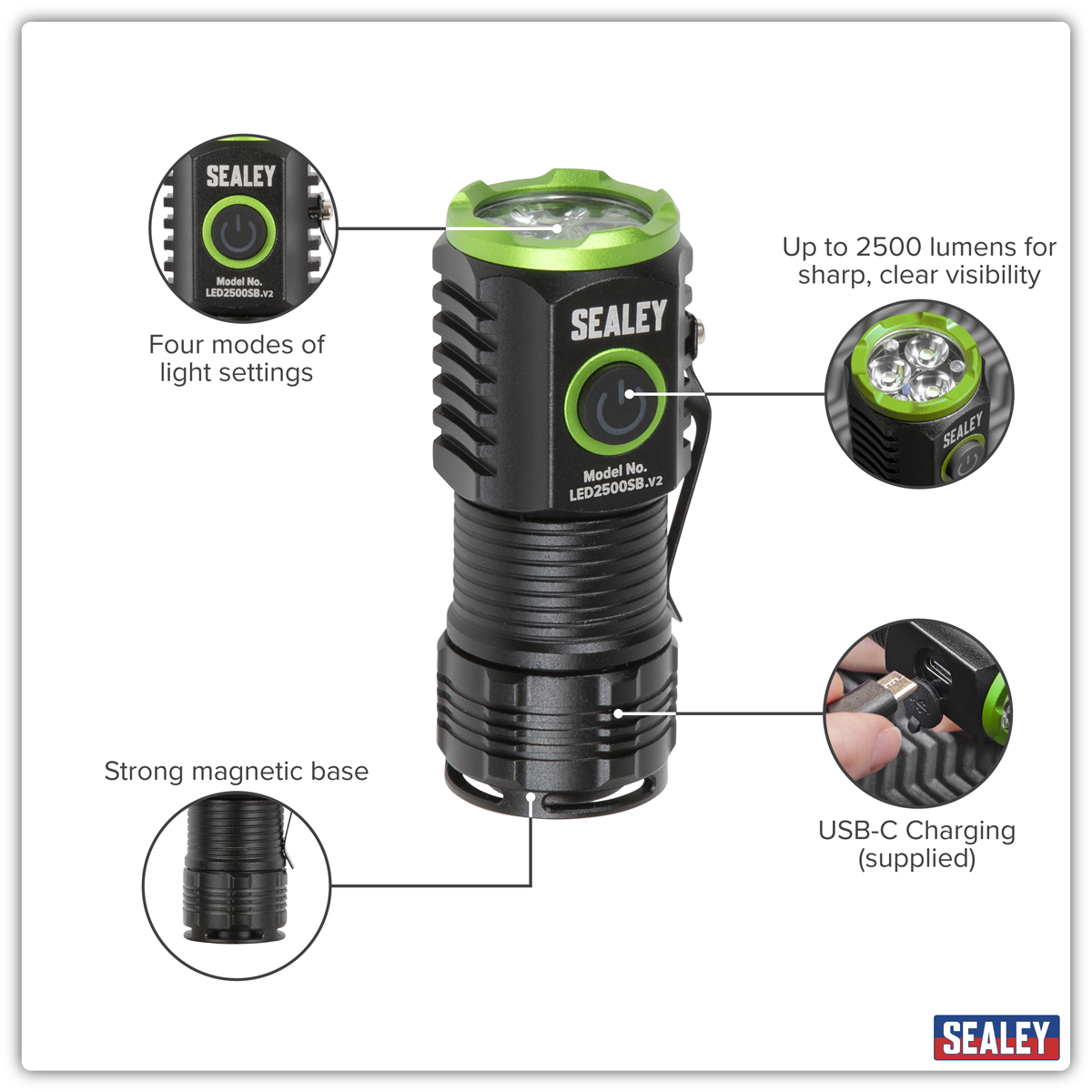 Sealey LED2500SB Super Beam 2500lm Rechargeable SMD LED 24W Pocket Light - additional view 12
