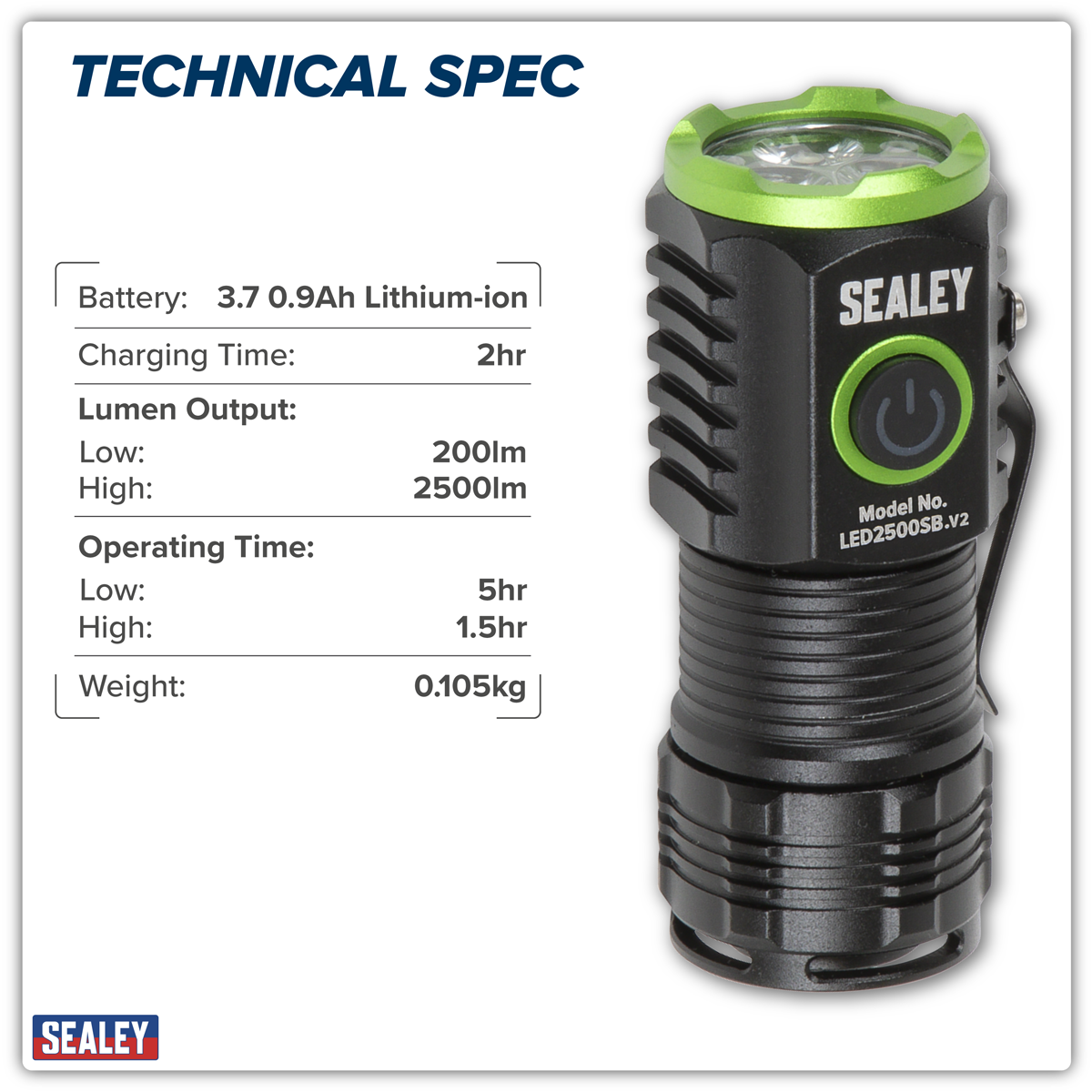 Sealey LED2500SB Super Beam 2500lm Rechargeable SMD LED 24W Pocket Light - additional view 11