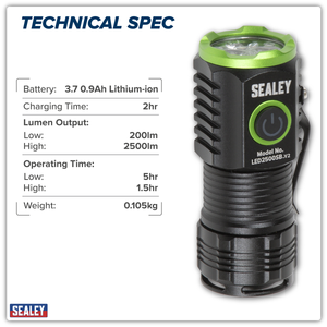 Sealey LED2500SB Super Beam 2500lm Rechargeable SMD LED 24W Pocket Light - additional view 11