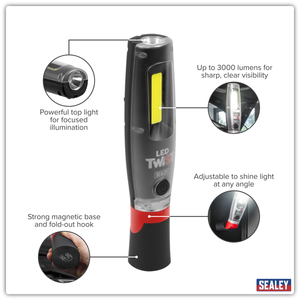 Sealey LED3001 Rechargeable LED Twist® Inspection Light 20W COB & 3W SMD, 3000lm, Magnetic Base & Power - additional view 3