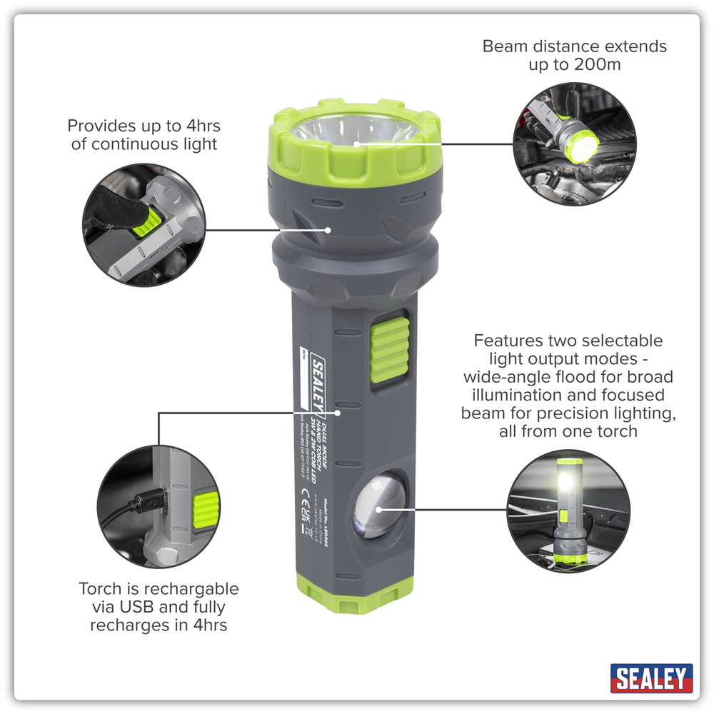 Sealey LED302 Dual Mode Hand Torch 3W & 2W COB LED - additional view 4