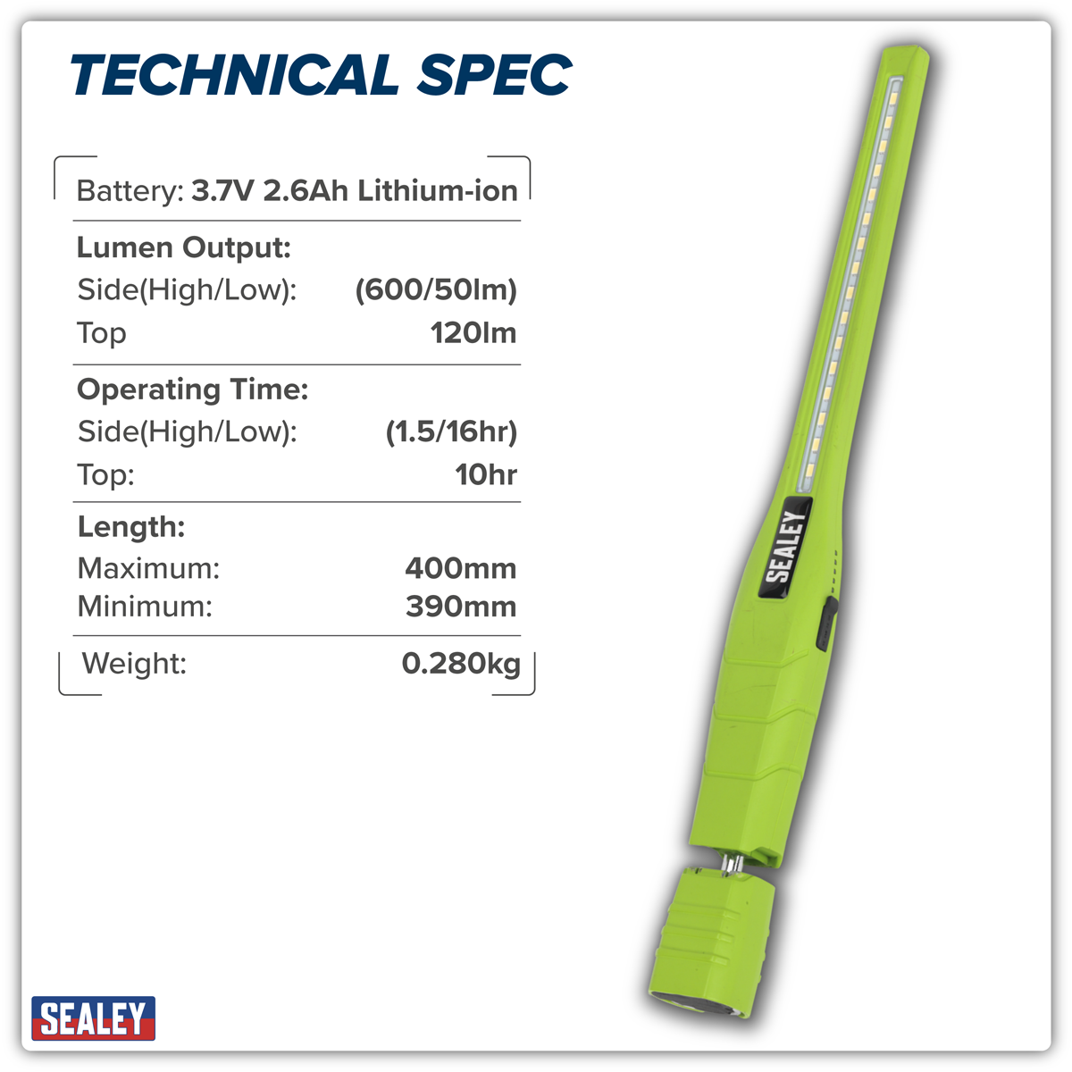 Sealey LED3604 Rechargeable 360° Slim Inspection Light 8W & 1W SMD LED - Black - additional view 14