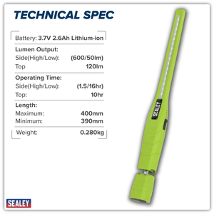 Sealey LED3604 Rechargeable 360° Slim Inspection Light 8W & 1W SMD LED - Black - additional view 14