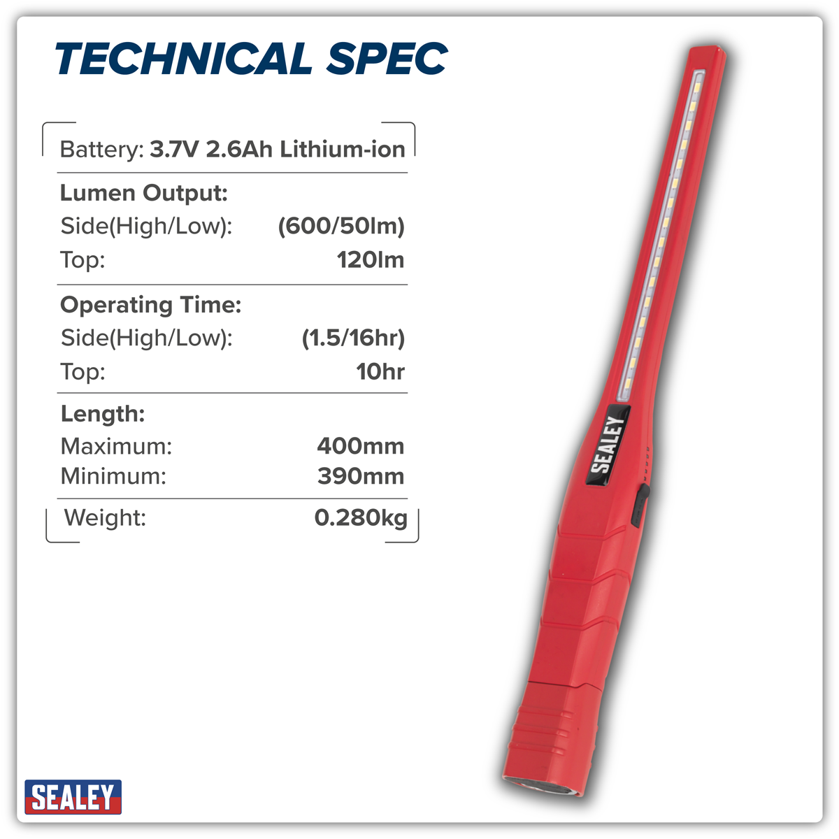 Sealey LED3604R Rechargeable 360° Slim Inspection Light 8W & 1W SMD LED - Red - additional view 4