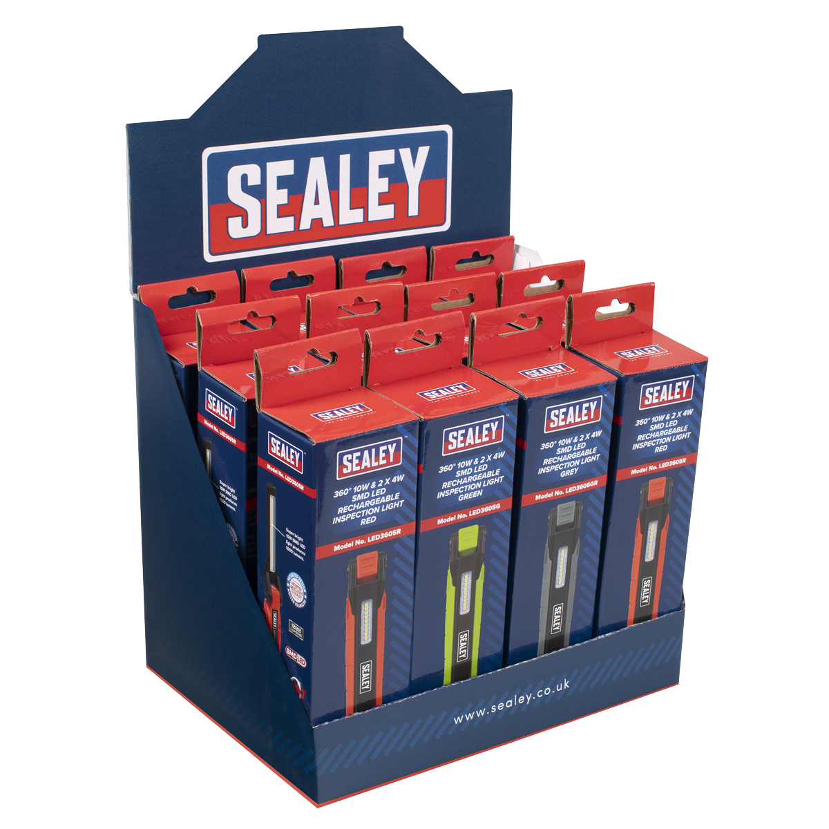 Sealey LED3605DB Rechargeable 360° Inspection Light 10W & 2 x 4W SMD LED - Display Box of 12