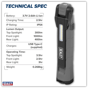 Sealey LED3605GR Rechargeable 360° Inspection Light 10W & 2 x 4W SMD LED - Grey - additional view 17