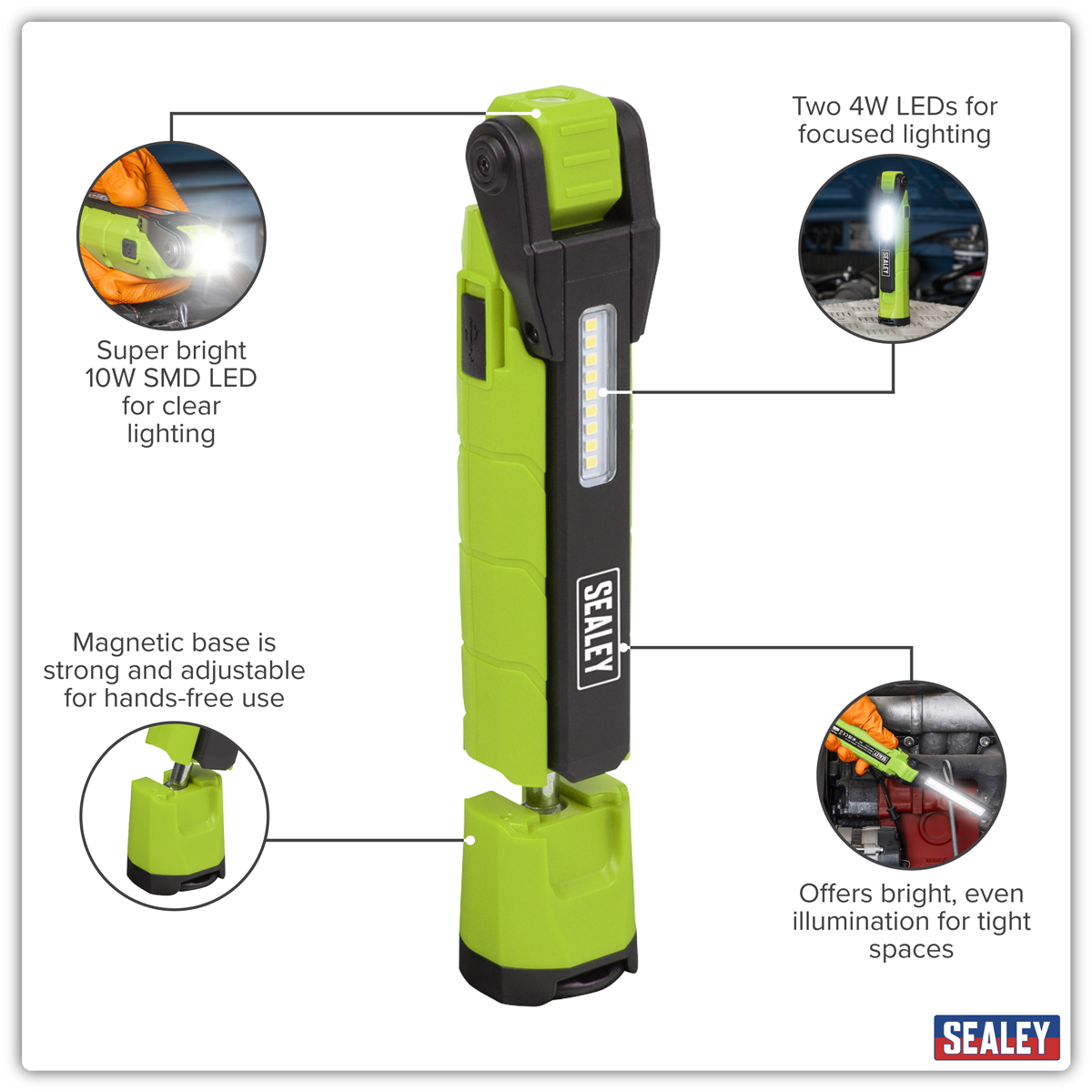 Sealey LED3605G Rechargeable 360° Inspection Light 10W & 2 x 4W SMD LED - Green - additional view 9