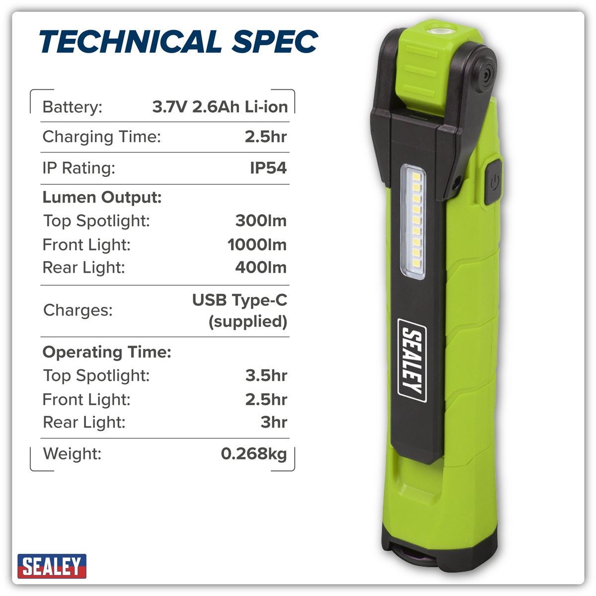 Sealey LED3605G Rechargeable 360° Inspection Light 10W & 2 x 4W SMD LED - Green - additional view 10