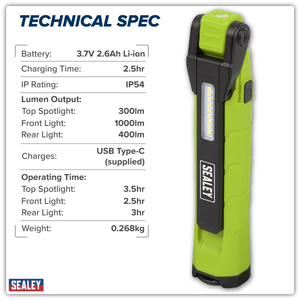 Sealey LED3605G Rechargeable 360° Inspection Light 10W & 2 x 4W SMD LED - Green - additional view 10