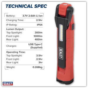Sealey LED3605R Rechargeable 360° Inspection Light 10W & 2 x 4W SMD LED - Red - additional view 15