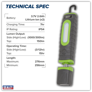 Sealey LED3606G Rechargeable 360° Inspection Light 15W & 3W SMD LED - Green - additional view 19