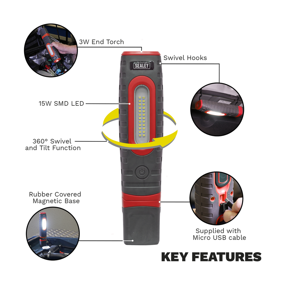 Sealey LED3606R Rechargeable 360° Inspection Light 15W & 3W SMD LED - Red - additional view 19