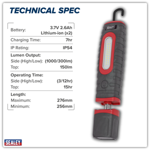 Sealey LED3606R Rechargeable 360° Inspection Light 15W & 3W SMD LED - Red - additional view 12